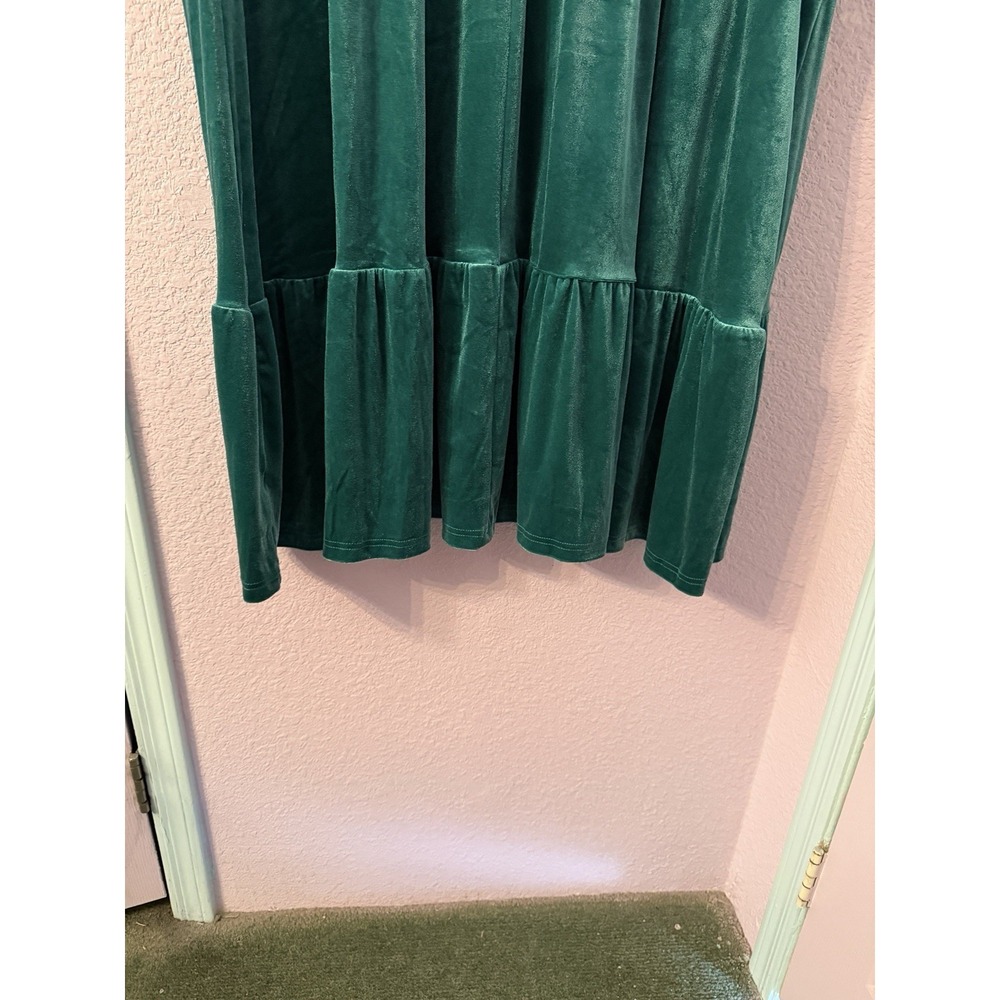 Terra & Sky Midi Dress Size 3X Pockets Tiered Flutter Sleeve Emerald Velvet NWT - Picture 7 of 9